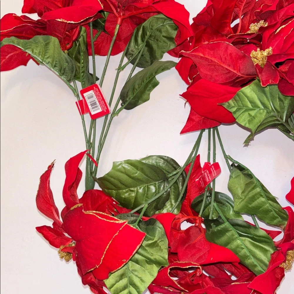 Poinsettia with GOLD ACCENTS FAUX POINSETTIA WITH GOLD TRIM Red CHRISTMAS